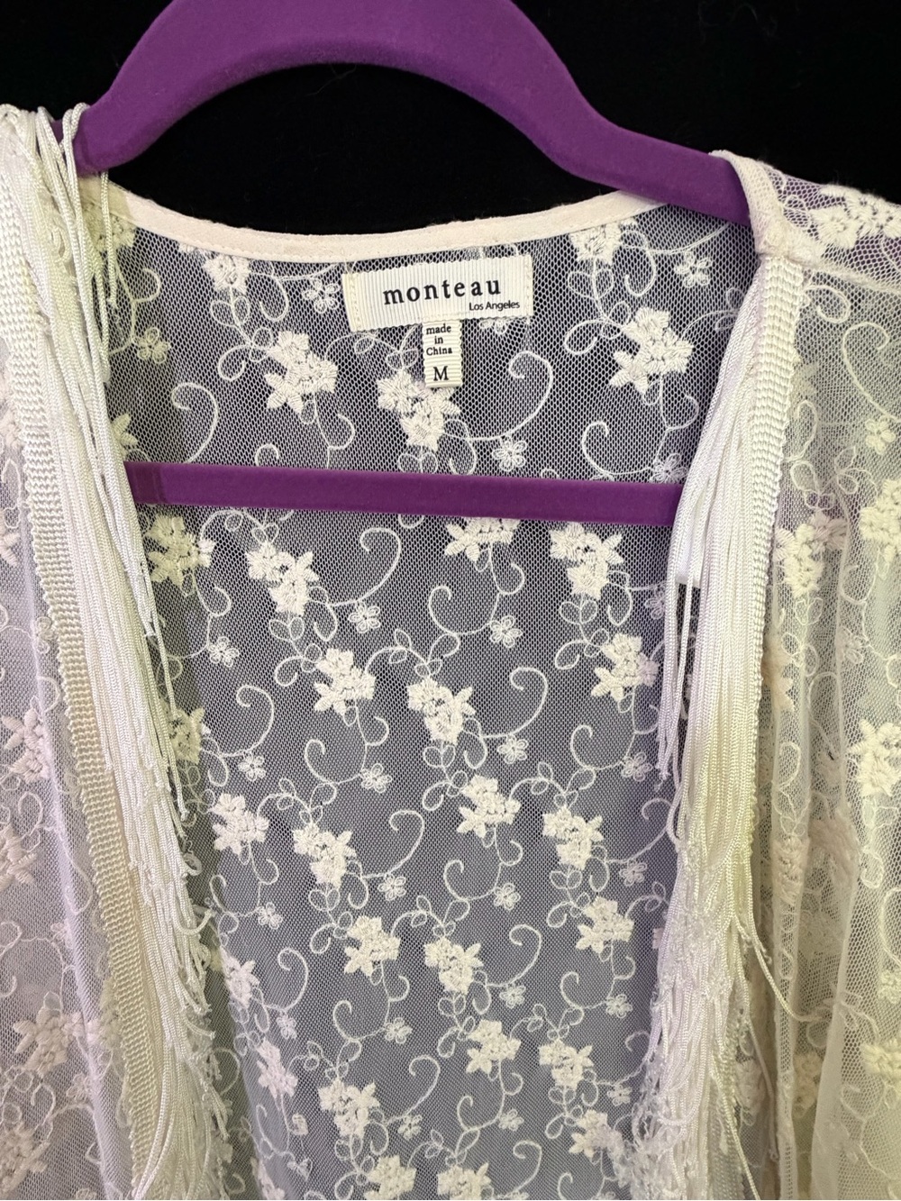 Ivory Lace Fringe Kimono Robe - Picture 2 of 3